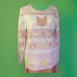 Sailor Moon Women’s Sweater Large Luna Guardian Y2k Fairy Pink Retro Soft Girl